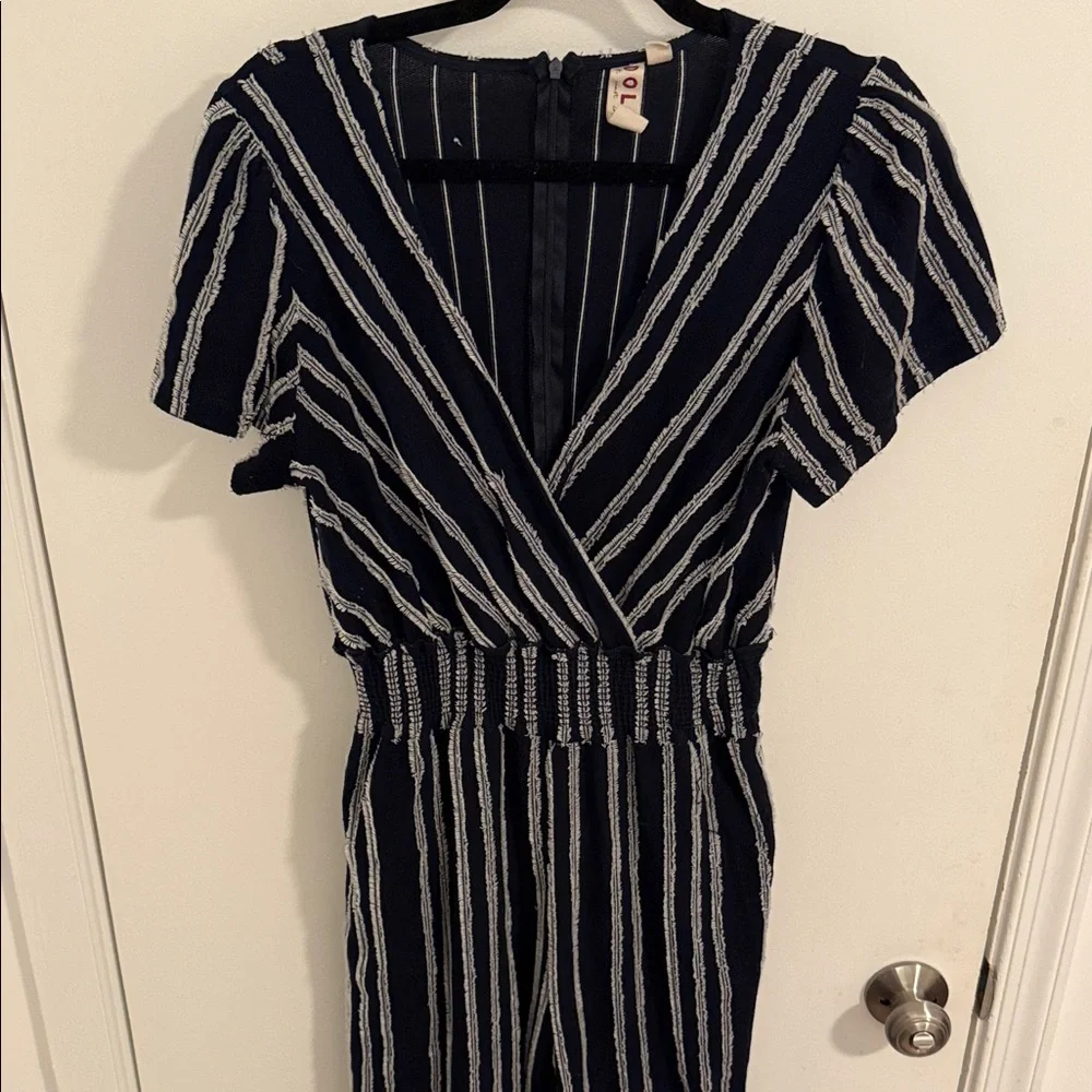 Anthropologie Dolan Navy Sz Small Left Coast Cotton Stripe Wide Leg Jumpsuit - Picture 3 of 9